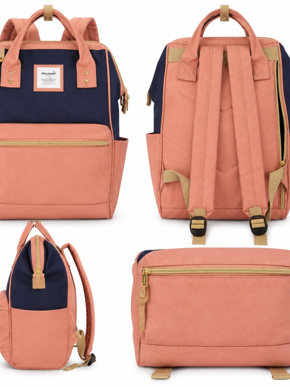Himawari Colorblock Backpack | Navy & Dusty Blush | Lightweight Laptop Travel Ba